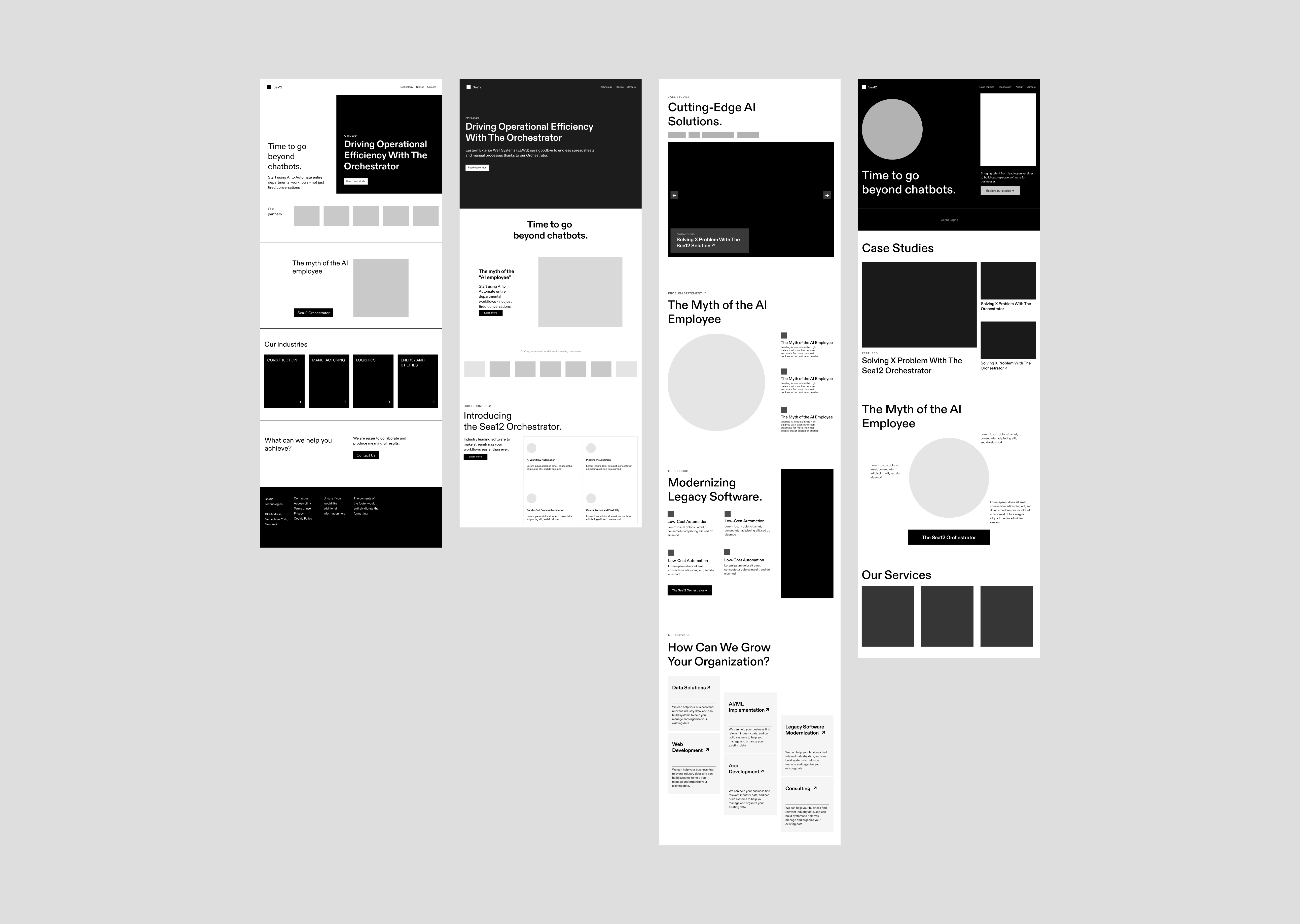 Low-fidelity wireframes exploring varying layouts