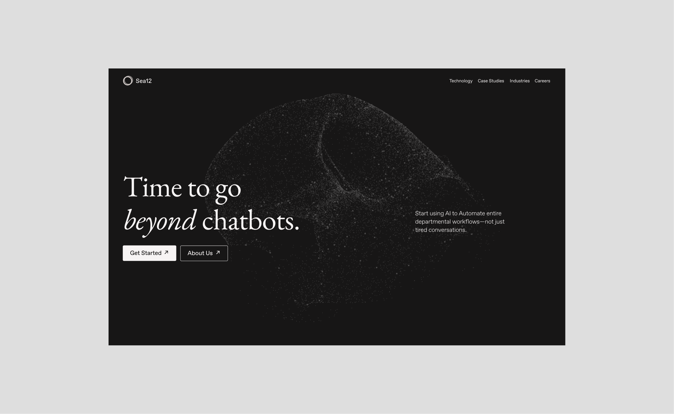 Landing page design featuring particle and serif font
