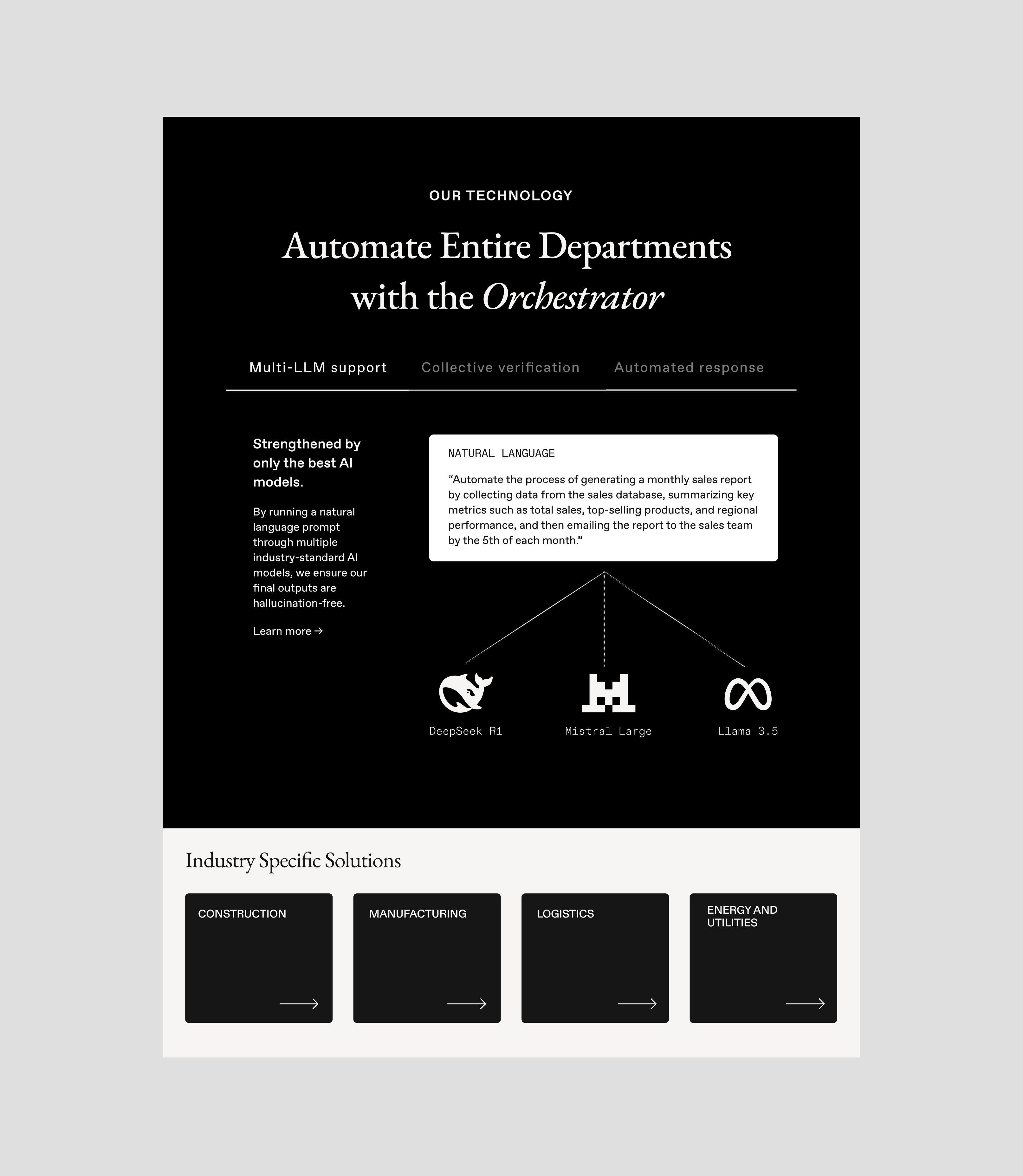 Technology section mockup featuring serif font